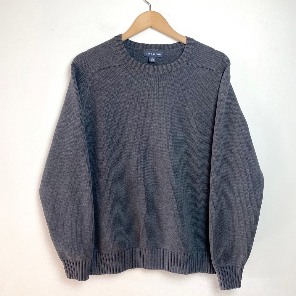 Vintage 90s Lands End Crewneck Sweater Mens Sz L Cotton Navy Old Money Coastal